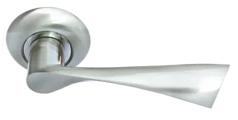 Ручка дверная КАПЕЛЛА MH-01 SN раздельная на крулой розетке, цвет белый никель, ЦАМ
